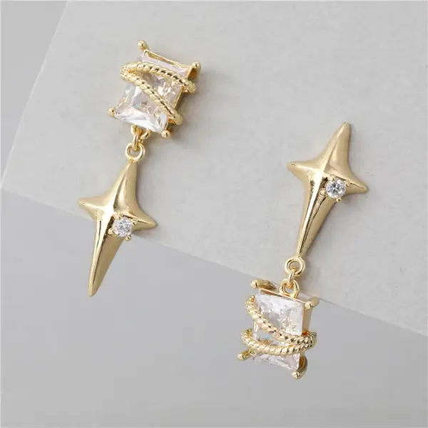 Wholesale Asymmetrical Star Earrings For Women In Silver Featuring Copper Ear Pins And Zircon Inlay