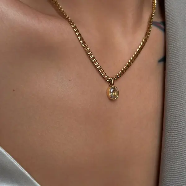 Wholesale Jewelry IG Style Simple Style Oval 304 Stainless Steel Zircon Plating Inlay Pendant Necklace Long Necklace
