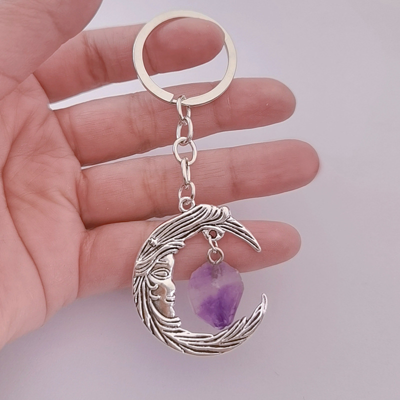Wholesale Cross-border foreign trade Europe and the United States fashion new Gothic moon key purple irregular Spar accessories key chain
