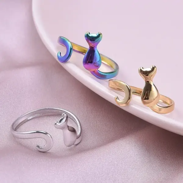 Wholesale PVD Coated Real Gold Plated 18K Gold Geometric 304 Stainless Steel Simple Style Waterproof Non Tarnish Open Rings