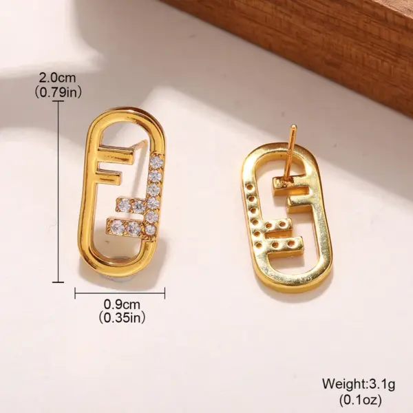 Wholesale Hypoallergenic Letter Stud Earrings For Women In Copper With KC Golden UV Plated Finish And Zircon Inlay