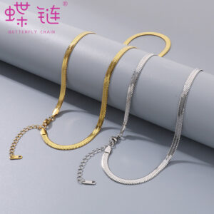 oly-fad184d004dcb489de78e8d4351caf74 Wholesale Necklace Explosions Stainless Steel Blade Chain with Tail Chain Necklace Women's Furnace Gold 2/3/4/5mm Titanium Steel Chain Decoration