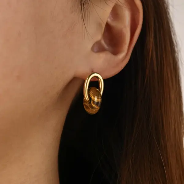 Wholesale Circle Stud Earrings For Women In 18K Gold Plated 304 Stainless Steel With Natural Stone Inlay