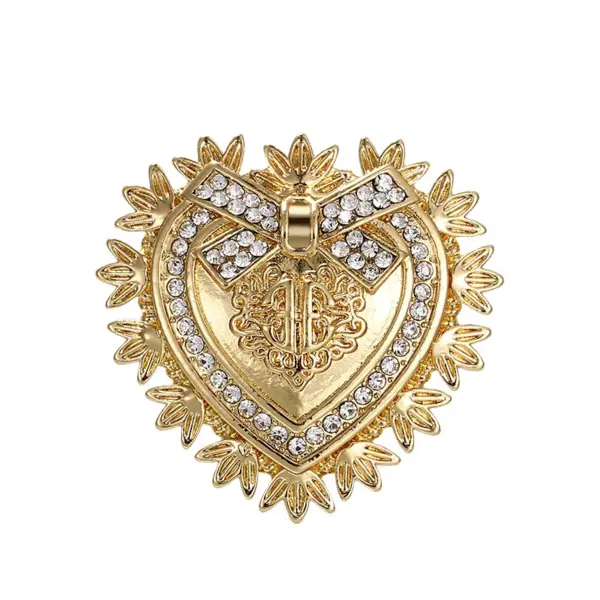 Wholesale Luxurious Full Diamond Heart Shaped Lapel Pins Fashionable Versatile Clothing Accessories For Women Teacher's Day Gift