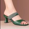 oly-fae0b31aaa1c41dd6d65ccc0ee659219 Wholesale Rhinestone Slippers Elegant Mid-high Heel Women's Outwear Sandals Women's Shoes Summer Thick Heel Fashionable Sandals All-match Slippers