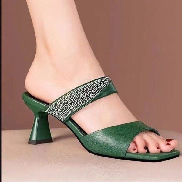 oly-fae0b31aaa1c41dd6d65ccc0ee659219 Wholesale Rhinestone Slippers Elegant Mid-high Heel Women's Outwear Sandals Women's Shoes Summer Thick Heel Fashionable Sandals All-match Slippers