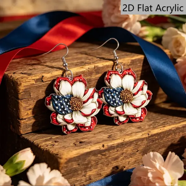 Wholesale Retro Rose Print Drop Earrings In White And Red Acrylic With 304 Stainless Steel Ear Pins For Women