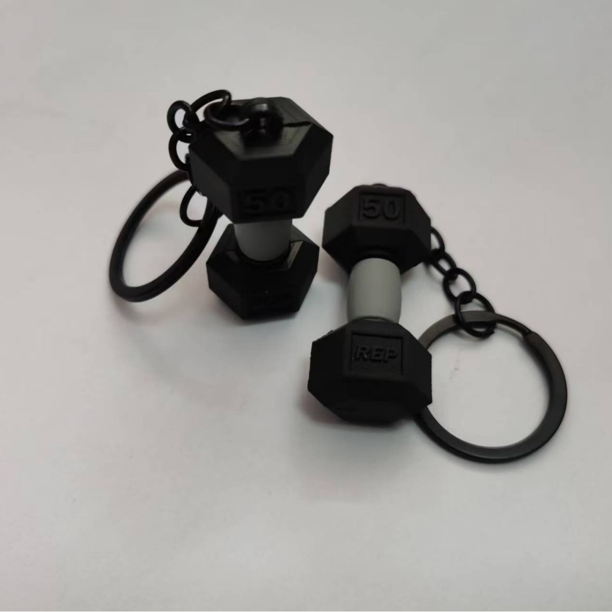 Wholesale Dumbbell barbell key chain PVC soft rubber fitness equipment pendant cross-border sports pendant factory direct sales