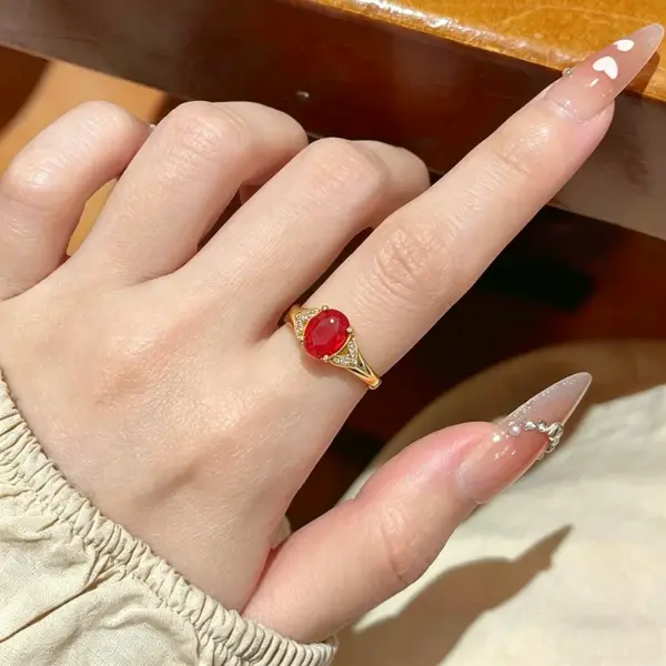 Wholesale Geometric Open Ring For Women In Brass With Golden Plated Water Plating And Claw Setting Featuring Artificial Gemstones