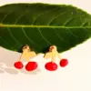 Wholesale Exquisite Fashion Design Red Cherry Earrings Handmade Glaze Red New Year Earrings For Women Christmas Festive Girl Earrings 1080