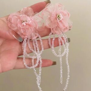 Wholesale Pollen ~ Retro Flower Crystal Tassel Earrings Advanced Fairy Temperament Niche Design Holiday Style Exaggerated Earrings