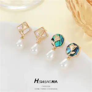 Wholesale Rose Stud Earrings For Women With 925 Sterling Silver Posts, Electroplated Copper And Shell Inlay