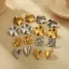 Wholesale PVD Coated Real Gold Plated 18K Gold Quadrilateral Circle Heart Shape 304 Stainless Steel Simple Style Waterproof Non Tarnish Ear Studs