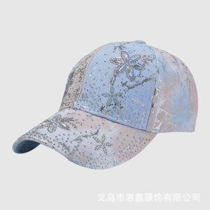 Wholesale New style rhinestone flower hat, all-season sun protection tie-dye baseball cap, spring and autumn travel sun protection hot-fix rhinestone baseball cap