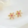 Wholesale 14K Real Gold Plated Copper Flower Stud Earrings With Zircon Inlay Featuring 925 Sterling Silver Ear Pins In New Style