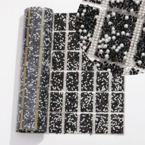 7 black with pearls / Pointed bottom rhinestones with pearls hot melt square adhesive tape [full piece 24*40cm small square 3*4cm]