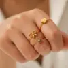 Wholesale 304 Stainless Steel Flower Bow Knot PVD Coated Zircon 18K Gold 18K Real Gold Plated IG Style Simple Style Waterproof Non Tarnish Inlay Gold Open Rings