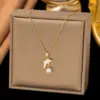 Wholesale Starfish Inlay Pendant Necklace For Women In Copper With 18K Real Gold Plated And Artificial Rhinestones, Water Plating On Cable Chain
