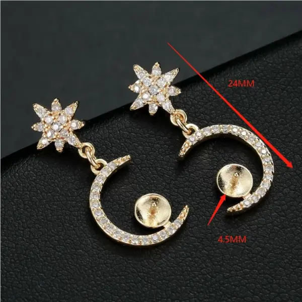 Wholesale Moon Stud Earrings For Women With 925 Sterling Silver Posts, Copper Base, 14K Gold Plated Finish, Zircon Inlay