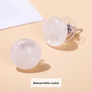 Natural White Crystal Lucky Bean Earrings / 12mm