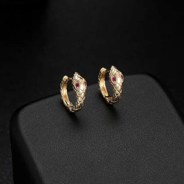 Wholesale Unisex Snake Clip Earrings In Copper With 14K Real Gold Plated Electroplated Finish Featuring Artificial Gemstones