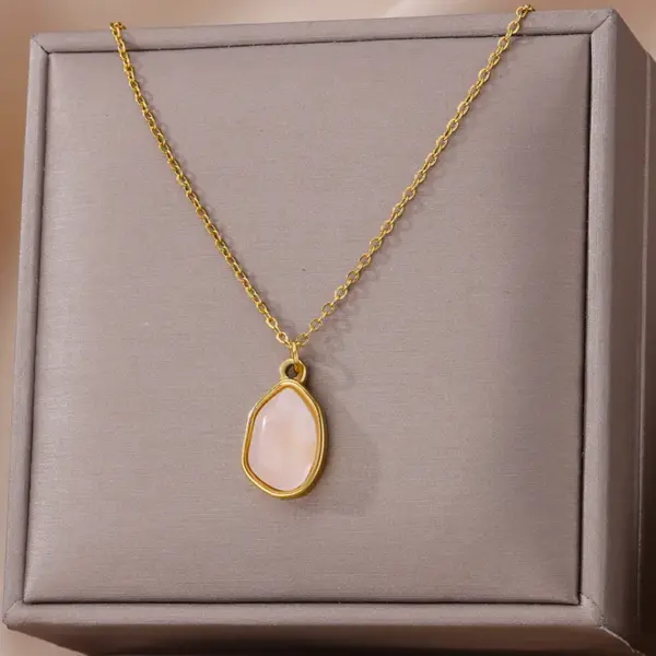 oly-fb9f668fbce062c42f8ea3eac8283df3 Wholesale 2pcs/set White Nude Natural Stone Jewelry Set 18K Gold Plated Stainless Steel Necklace Ring Minimalist Water Drop Shape Two-Piece Jewelry Accessories Daily Wear Choice