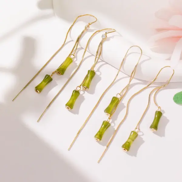 Wholesale 1 Pair Classical Romantic Bamboo Copper Zircon 14K Gold Plated Dangling Earrings