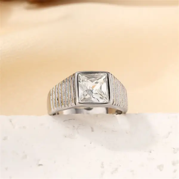 Wholesale Geometric Women’s Rings In 304 Stainless Steel With Waterproof Non Tarnish PVD Coated White K Plated Finish And Zircon Inlay