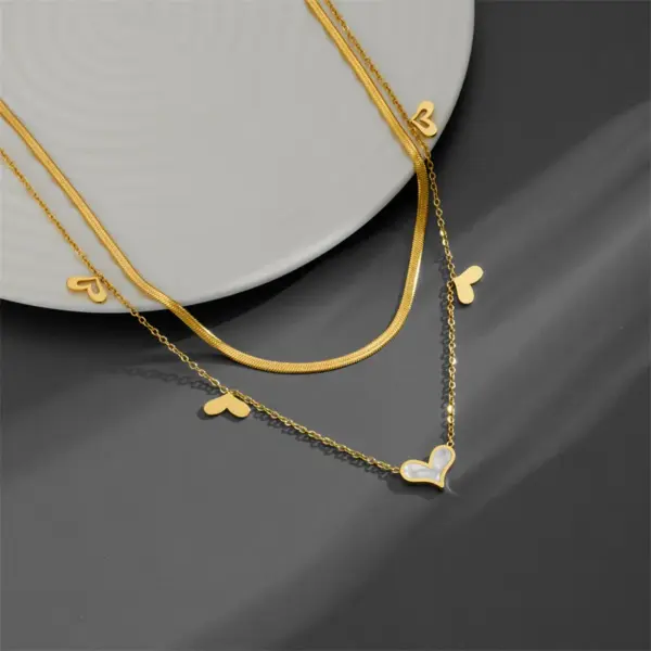 Wholesale Titanium Steel 18K Gold Plated Artistic Plating Heart Shape Acrylic Layered Necklaces