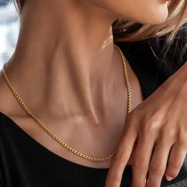 Wholesale Versatile Simple Box Chain Necklace DIY Basic Edition Pearl Chain Jewelry Neutral Style Stainless Steel Electroplated Square