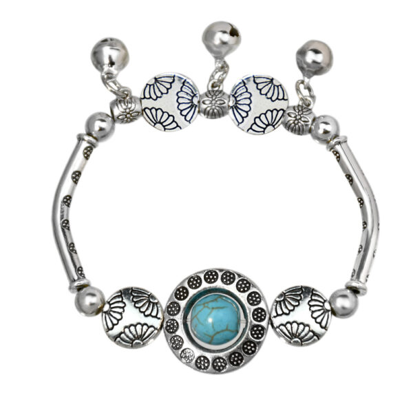 oly-fbb6efabe21c114a16a2b13a96f3e90a Wholesale Nepalese Ethnic Xizang Silver Bell Bracelet Niche Empress Dowager vintage Turquoise Bracelet