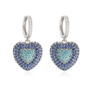 White Gold Blue Diamond Heart Earrings 1 Pair