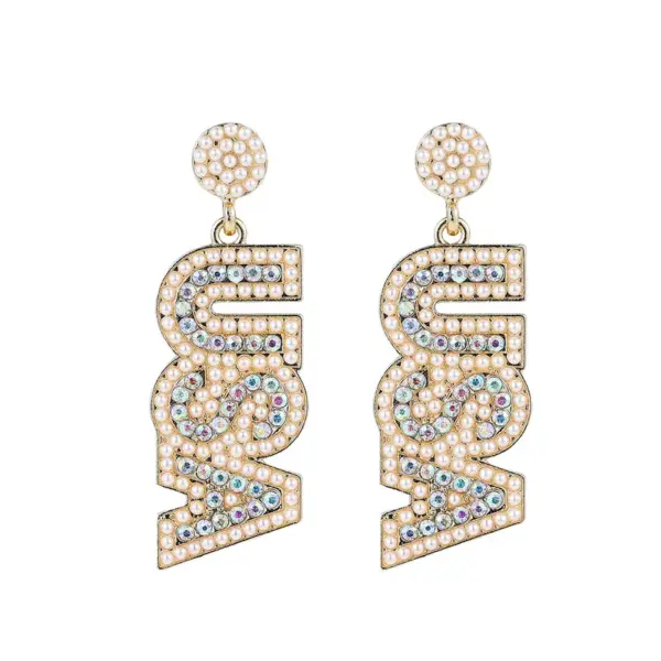 oly-fbc20445db90bc840b1750f115361152 Wholesale New Jewelry American Independence Day Bead Earrings Women's Style Letter Alphabet Alloy Personality Hoops