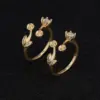 Wholesale Waterproof Non Tarnish Leaves Open Ring For Women In Copper With 14K Real Gold Plated Electroplated Finish And Zircon Inlay