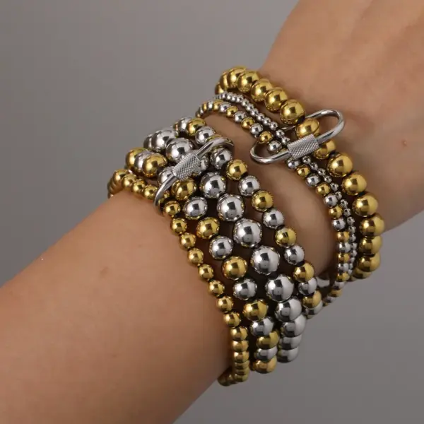 Wholesale Stainless Steel 18K Gold Plated Multi-Layer Beaded Elastic Rope Bracelet Casual Everyday Date Selfie Festival Geometric Pattern