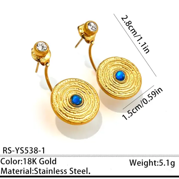 Wholesale Waterproof Non Tarnish Circle Stud Earrings For Women, 304 Stainless Steel With 18K Real Gold Plated PVD Coating And Rhinestones Inlay