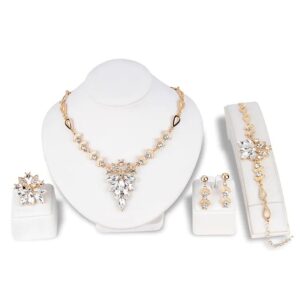 oly-fbf0fa22c52d6080861c7d86ffe97b52 Wholesale Hoop earrings 4 pieces of rhinestone alloy ring 1 necklace earrings bracelet women's simple luxury elegant