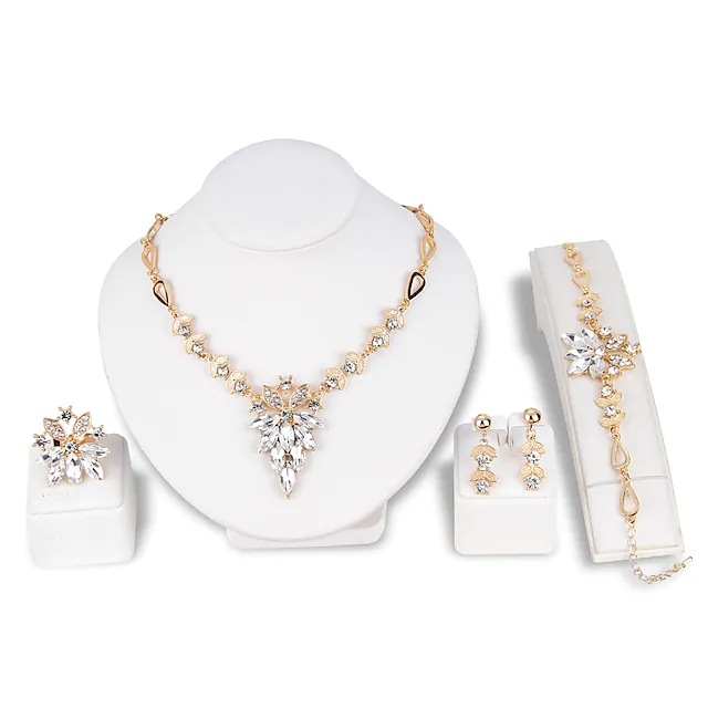 Wholesale Hoop earrings 4 pieces of rhinestone alloy ring 1 necklace earrings bracelet women's simple luxury elegant