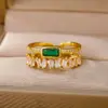 Wholesale Elegant Natural Stone Open Stainless Steel Ring Vintage Style Zirconia Finger Ring Luxury Sensation