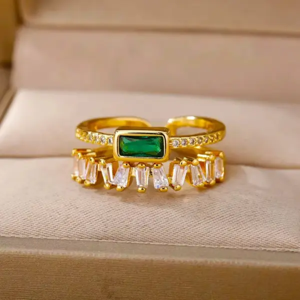 Wholesale Elegant Natural Stone Open Stainless Steel Ring Vintage Style Zirconia Finger Ring Luxury Sensation