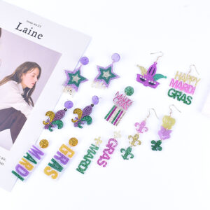 oly-fbf579f546bb4ae0cbbb76d153db85d6 Wholesale New Carnival earrings purple green yellow five-pointed star Crown Clown mask lobster earrings female European and American