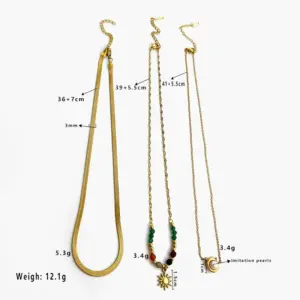 Main Picture Snake Chain Pearl Natural Stone Necklace Three-Piece Set / One Size