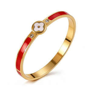 Four-flower red epoxy rhinestone trim / True gold plating in full-body stainless steel furnace