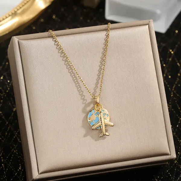 Wholesale Global Travel Rainbow Drop Oil Necklace Women's Fashion Luxury Design Sense Clavicle Chain Geometric Pattern Copper Necklace