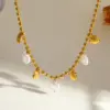 Wholesale Sun Pendant Necklace For Women In 304 Stainless Steel With 18K Gold PVD Coating And Zircon Inlay, Side Chain