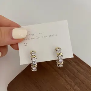 A-140x Cross Full Diamond Two-Tone Earrings