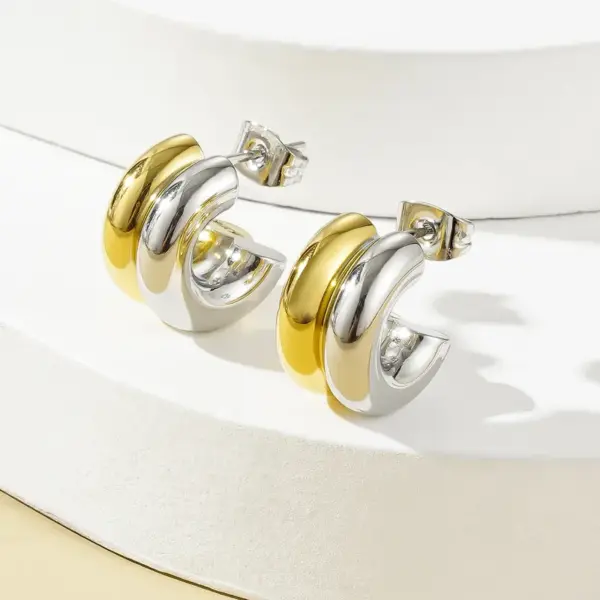 Wholesale 1 Pair Basic Simple Style C Shape Plating 304 Stainless Steel Ear Studs