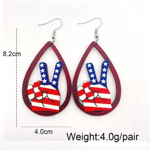Wholesale Wooden Earrings USA Flag Star Heart Shaped July 4th Holiday Jewelry Gifts Irregular Geometric Waterdrop U Shaped Women's Earrings