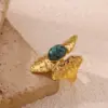 Wholesale Foldable Design Ring Natural Turquoise Inlaid Geometric Flower Edge Round Ring For Women Asymmetric Vacuum Plating