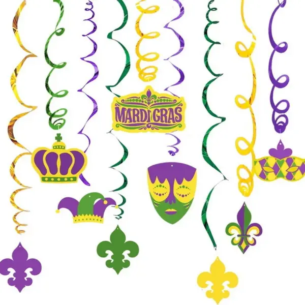 Wholesale Carnival Party Spiral Decoration Mardi Gras Paper Banner Masquerade Swirl Hanging Ornaments Festival Supplies